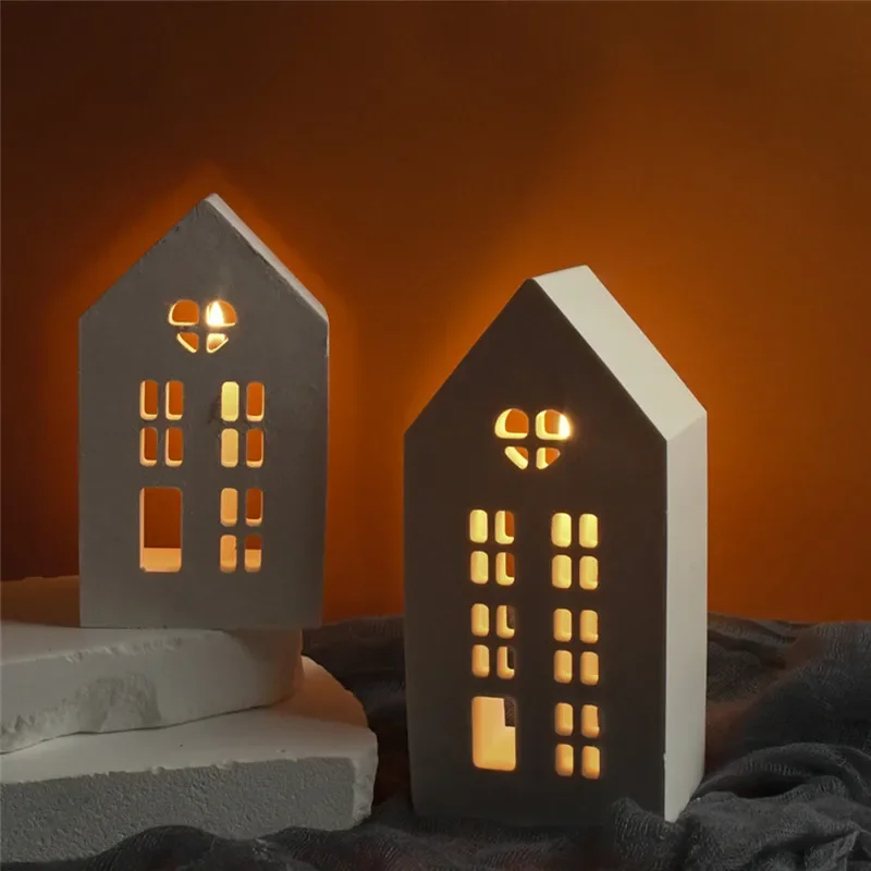 Concrete House Candle Holder Silicone Mold DIY Gypsum Cement Love House Shape Silicone Resin Mold for Home Decoration Ornaments