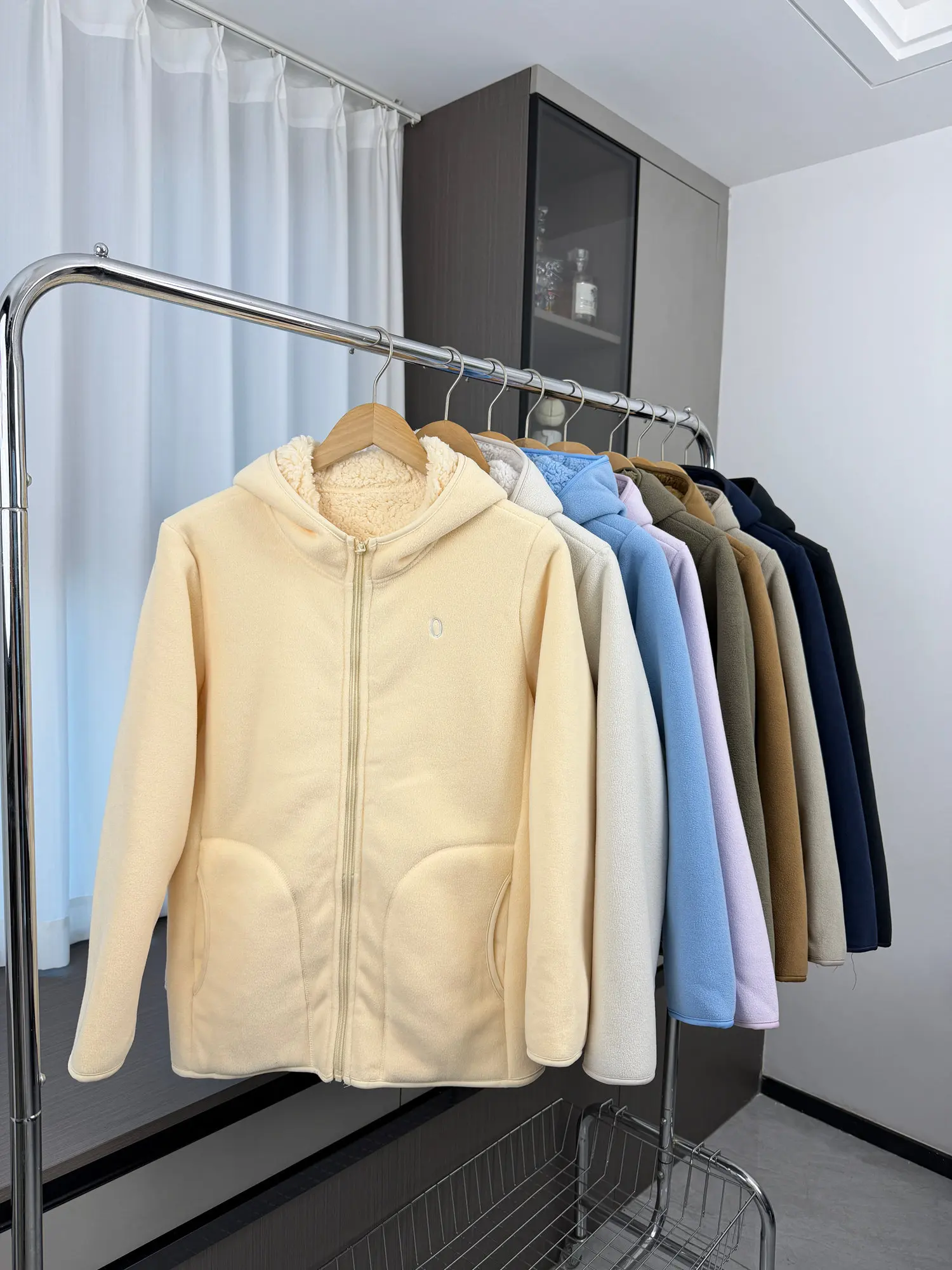 Fleece + lã de cordeiro sintética! Jaqueta Unissex Leve com Capuz, Jaqueta Acolchoada Composta, Jaqueta de Moletom Quente com Forro de Lã Espesso, Blu
