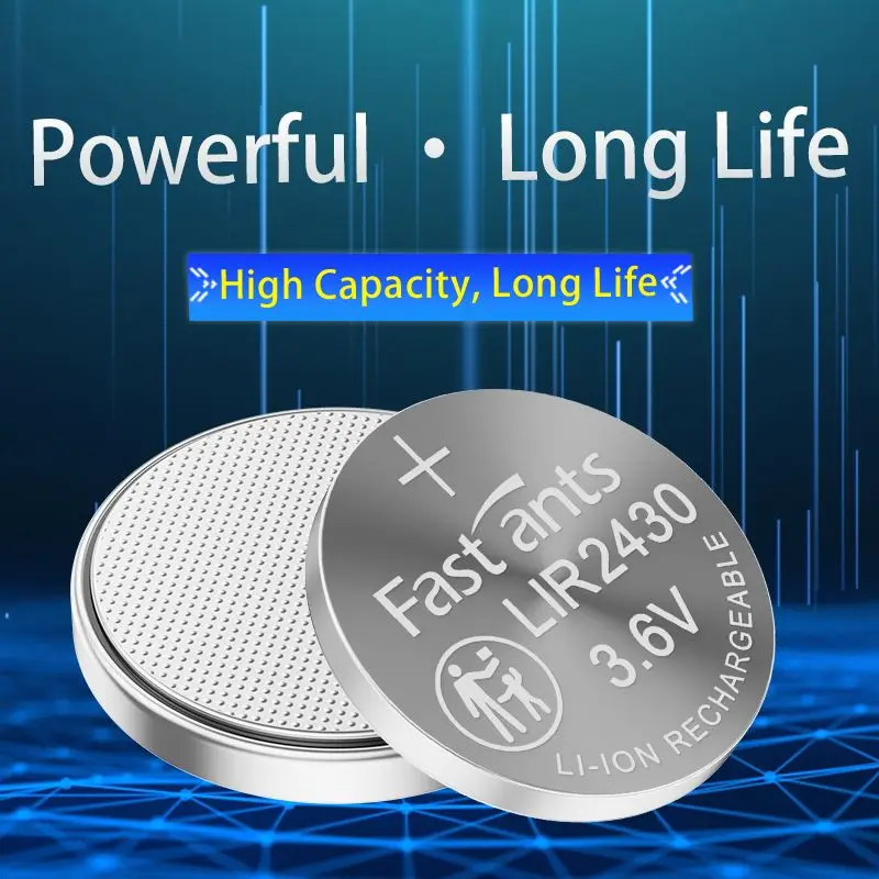 LIR2430 Rechargeable 3.6V Lithium Battery and Charger High Capacity for Smart Watch Key Fob Electronics CR2430 Button Cell