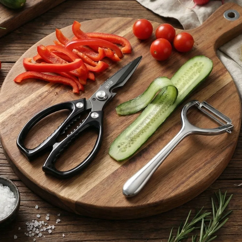 Multipurpose Black Titanium Kitchen Scissors 2 Pcs-Professional Poultry&Bone Shears for Cutting Chicken,Duck,Fish, Seafood&BBQ