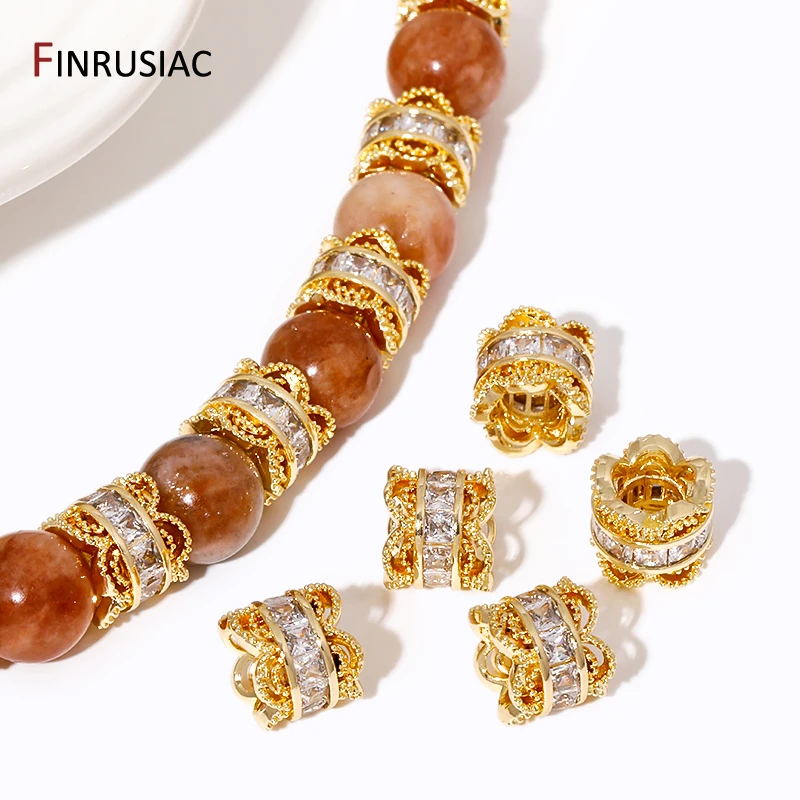 18K Gold Plated Brass Crown Spacer Beads,Zircon Tube Separators Beads For Bracelet Accessories, DIY Jewelry Making Supplies