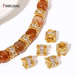18K Gold Plated Brass Crown Spacer Beads,Zircon Tube Separators Beads For Bracelet Accessories, DIY Jewelry Making Supplies