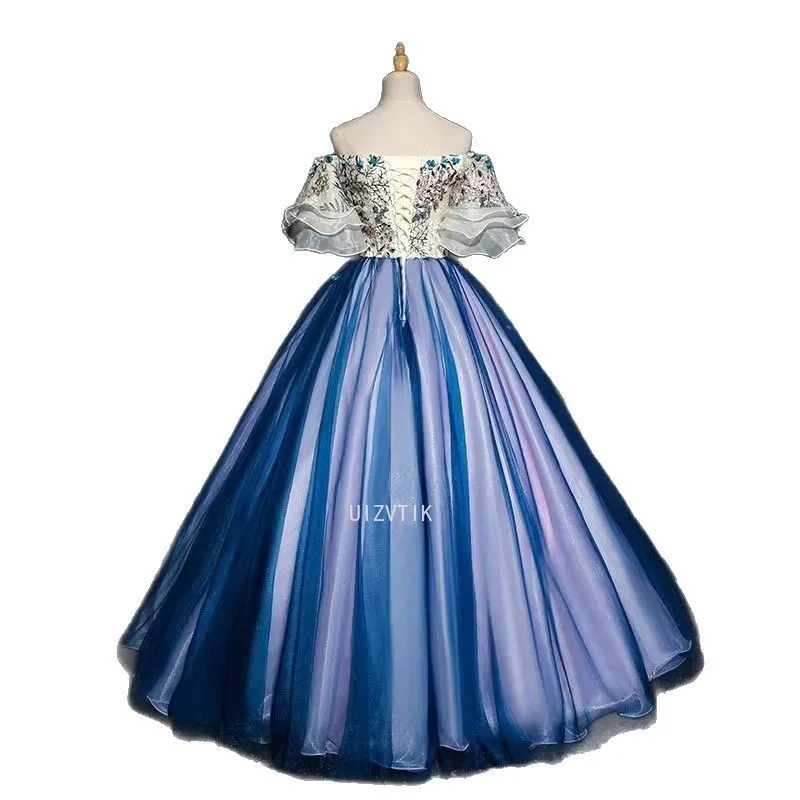 Sem alças de luxo quinceanera vestidos femininos vintage applique vestido de baile quinceanera longo tule festa de casamento vestido de noite