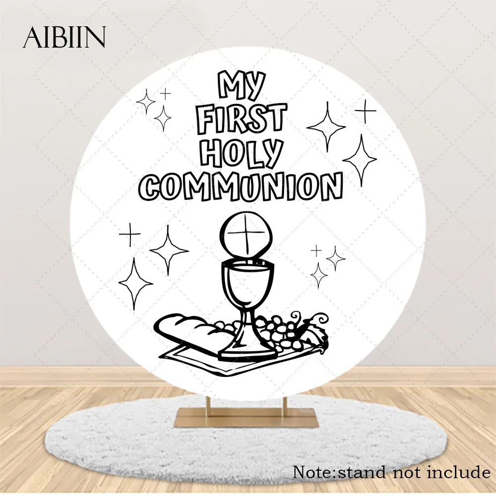 غطاء خلفية مستدير لتعميد الأطفال من Mi Comunión، خلفية تصوير متقاطعة للمناولة الأولى