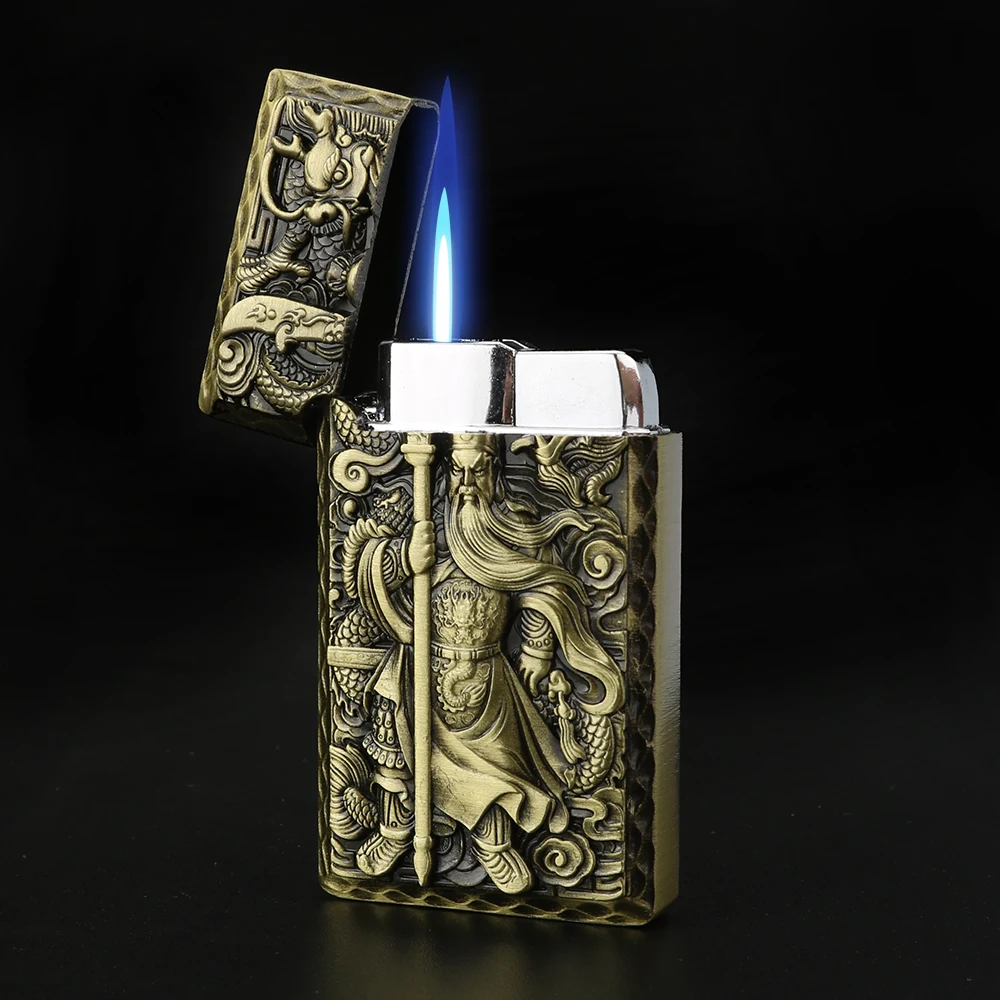 

Рельефная прямая передняя зажигалка с ветрозащитным синим пламенем и стальным звуком, персонализированная креативная зажигалка