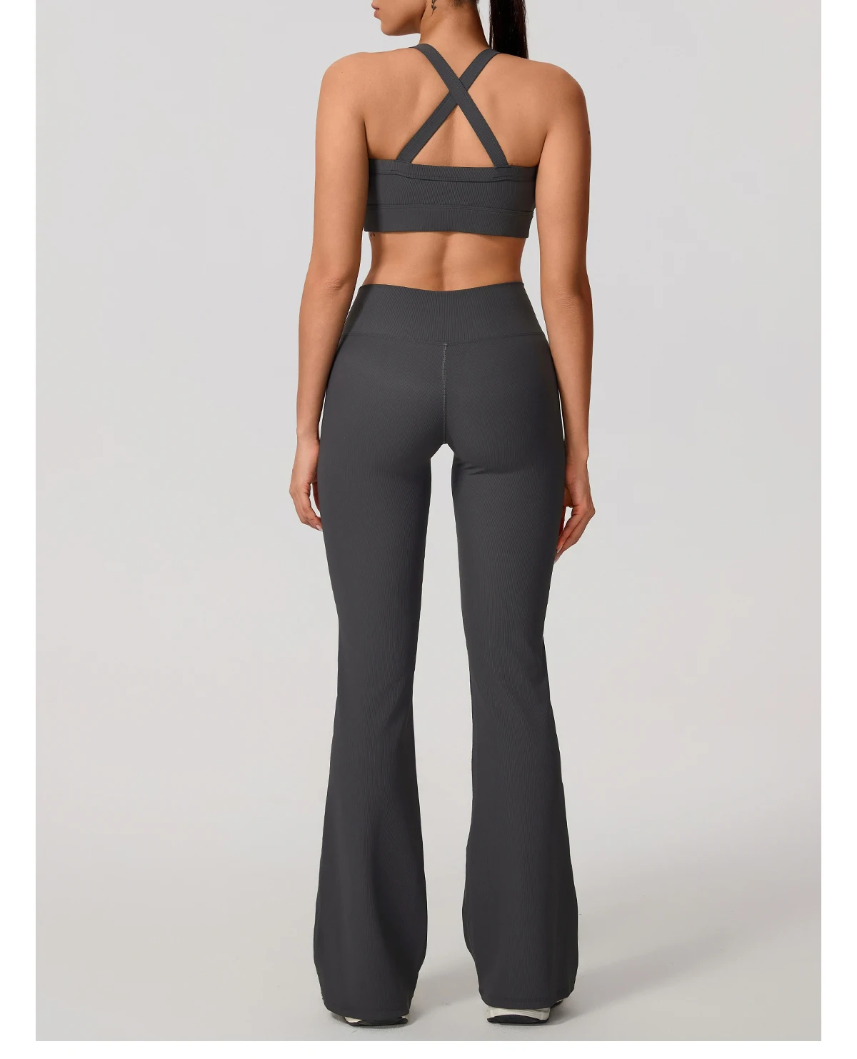Sommer Damen Geripptes Gym Schnelltrocknendes Zweiteiler-Set Nahtloses Sport-Yoga-Set für Frauen Outdoor 2-teiliges Po-Lifting Sportoutfit – Detail 29