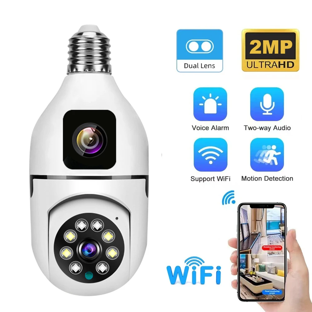 4MP V380/Yoosee Dual Lens E27 Lamp Head Socket Full Color Wireless PTZ IP Dome Camera  Intercom Home Security CCTV Baby Monitor