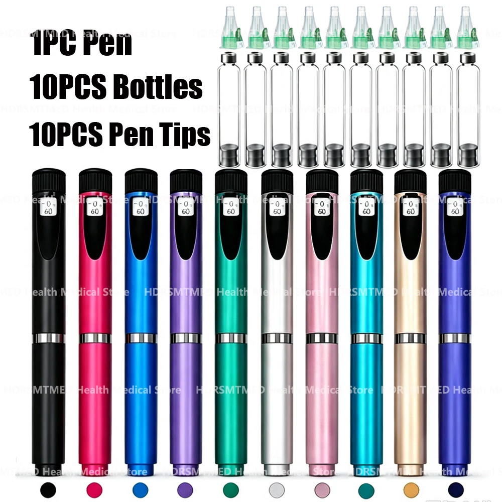 Reusable Pen Injector with 10Pcs 3ML Cartridges 4mm Pens Tip Set Portable Peptide Pen Dose Control Insulin Injection Pen