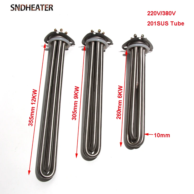 SNDHEATER 220V 63mm Triangle Flange Electric Heater Element 6KW/9KW/12KW 201SS Water Heating Pipe for Water Tank Dishwasher 1pc