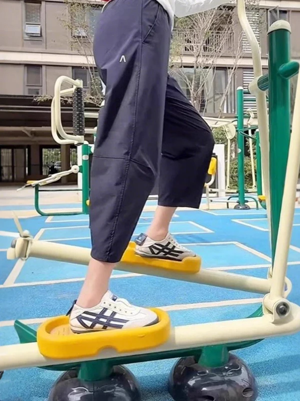 Damskie spodnie sportowe z jedwabiu lodowego Qui Dry, wysoki stan, wyszczuplające, luźny krój, cienkie spodnie typu harlan/marynarka na lato 2025, długość 7/8.