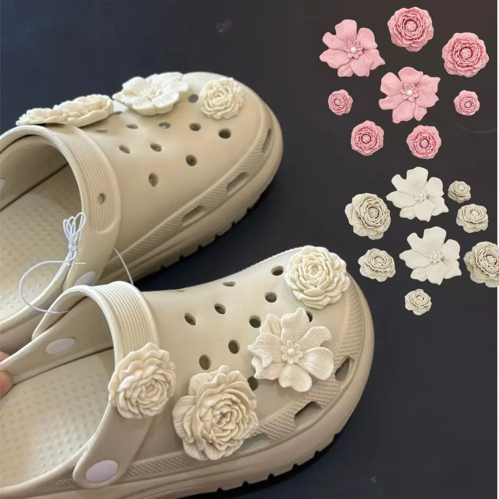 

Набор бело-розовых цветочных украшений для обуви, аксессуары для обуви с отверстиями, 3D-букеты цветов, декор для обуви с отверстиями