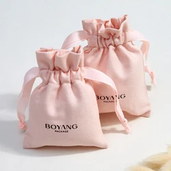Pink Cotton Bag jewelry bag with name 8x10cm 9x12cm Drawstring Bag Gift Packaging Canvas Cotton Jewelry Pouch