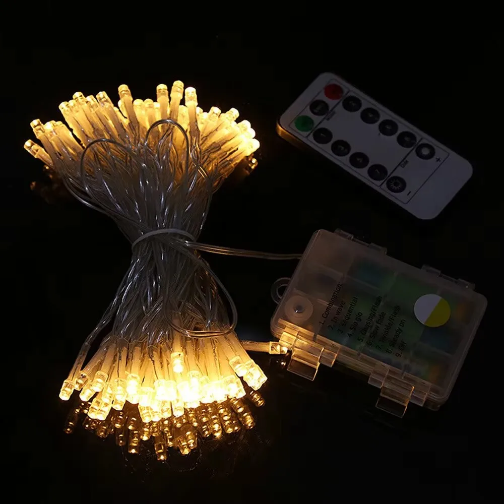 10M100LED 8 Lighting Modes LED String, Waterproof Battery Box, With Remote Control, Indoor Festival Party Wedding Decoration