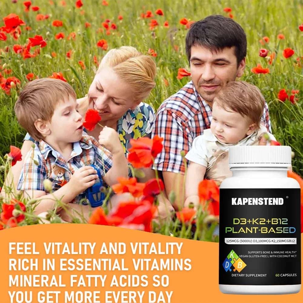 D3+K2+B12 Capsules, Eyes, Bones, Heart, Energy, Mood, Nerves, Immune Support, Vitamin E