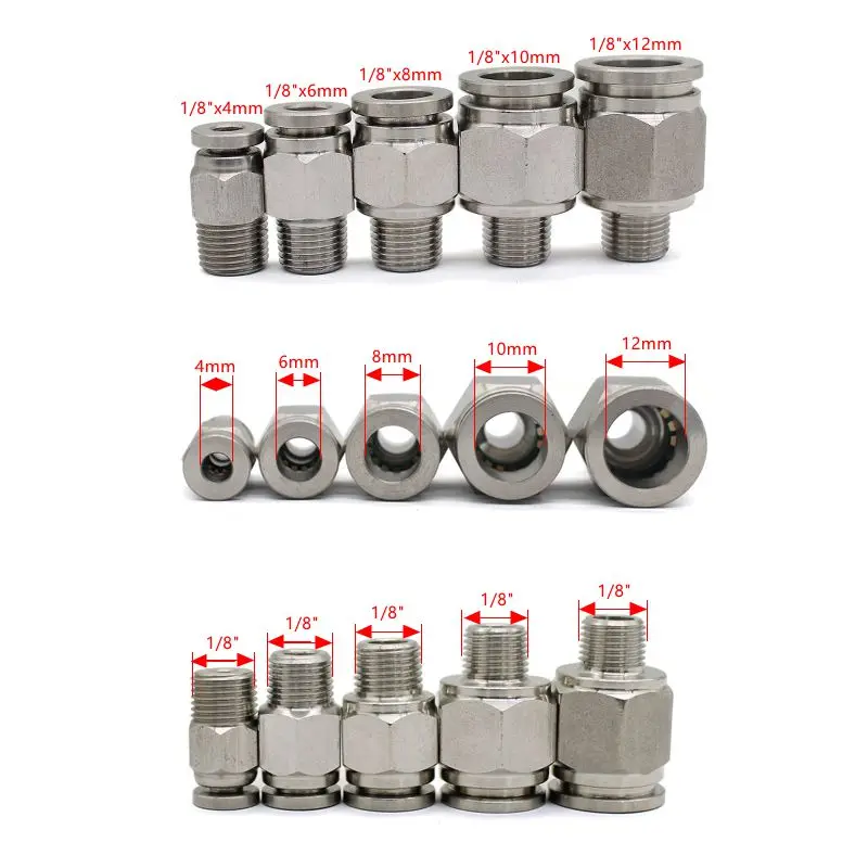 304 Stainless Steel External Thread Pneumatic Quick Coupling PC 1/8" 1/4" 3/8" 1/2" BSP External Thread Trachea Hose Connector