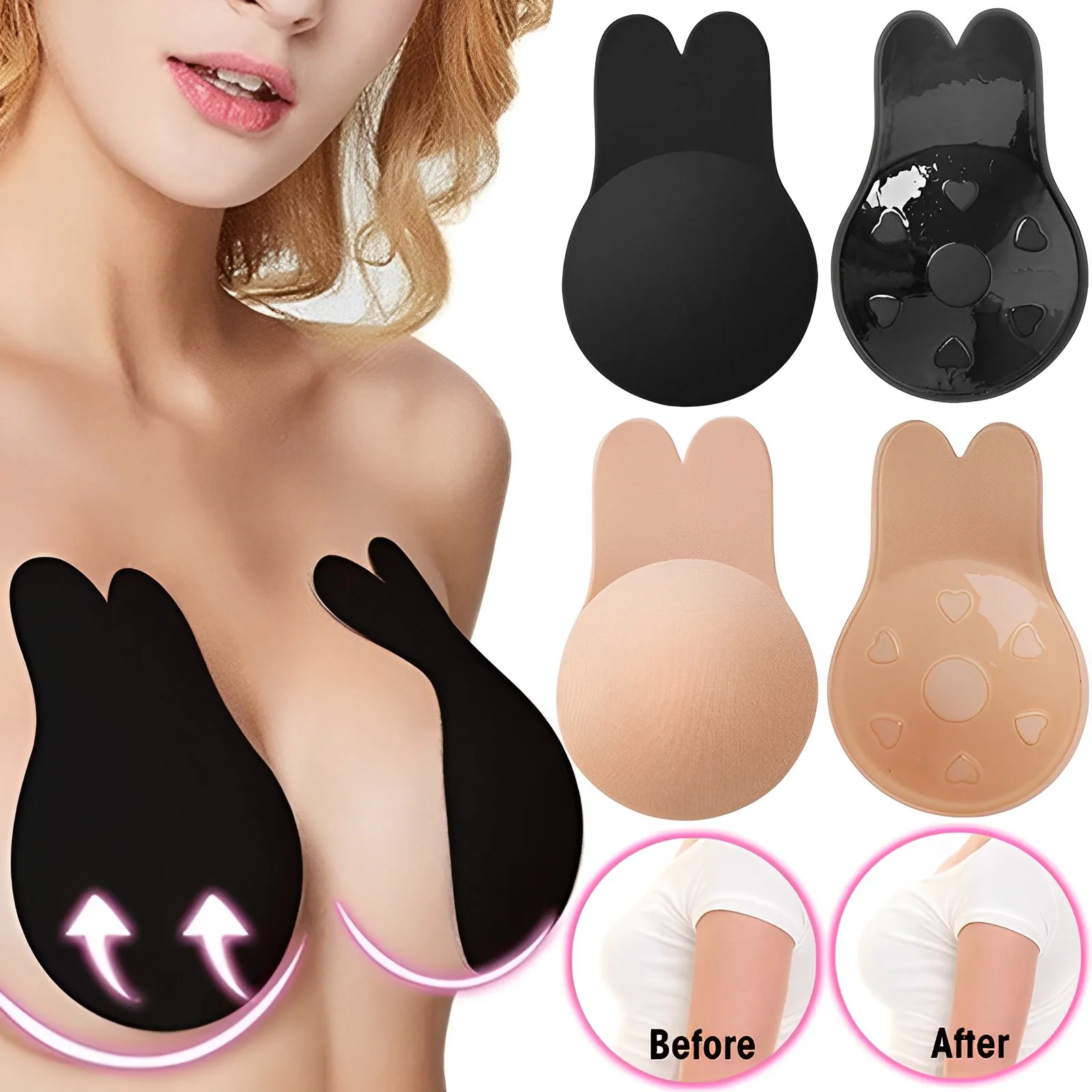 Sutiãs Push Up Auto-adesivo Silicone Strapless Invisível Sutiã Adesivos Peito Pegajoso Reutilizáveis Levantar Fita Coelho Mamilo Capa Bra