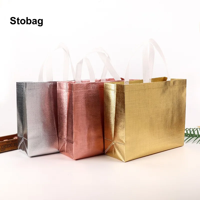 

StoBag 10pcs Laser Non-woven Shopping Tote Shoulder Bag Eco-friendly Large Reusable Gift Storage Pouches Custom Logo(Extra Fee)