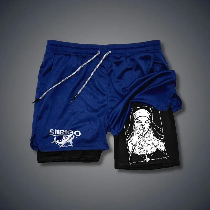 Berserk- Pantalones cortos deportivos 2 en 1 para hombre, pantalones cortos para correr de secado rápido, entrenamiento de gimnasio y fitness, doble capa