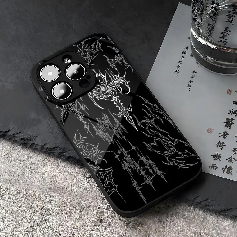 Cyber Sigil Cross Phone Case For iPhone 15 13 14 16 12 11 Pro XS Max Plus Mini X XR SE2020 Tempered Glass Coque