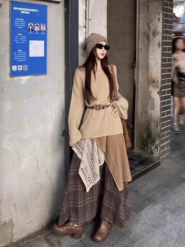 n Sle Lazy Faion Set Dr Yunnan Chuanxi Travel Spring Autumn Women's Dr Lijiang Dali Outfit round Ne Long S...