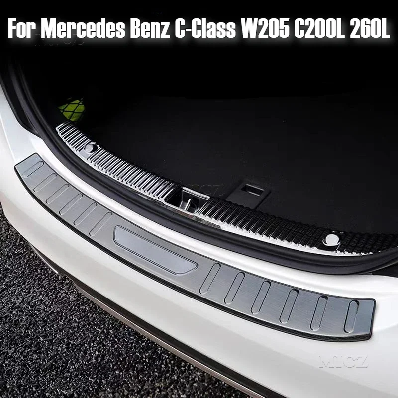 For Mercedes Benz C-Class W205 C200L 260L Car Stainless Rear Bumper Protector Trunk Door Plate Cover Trim 2015 - 2021