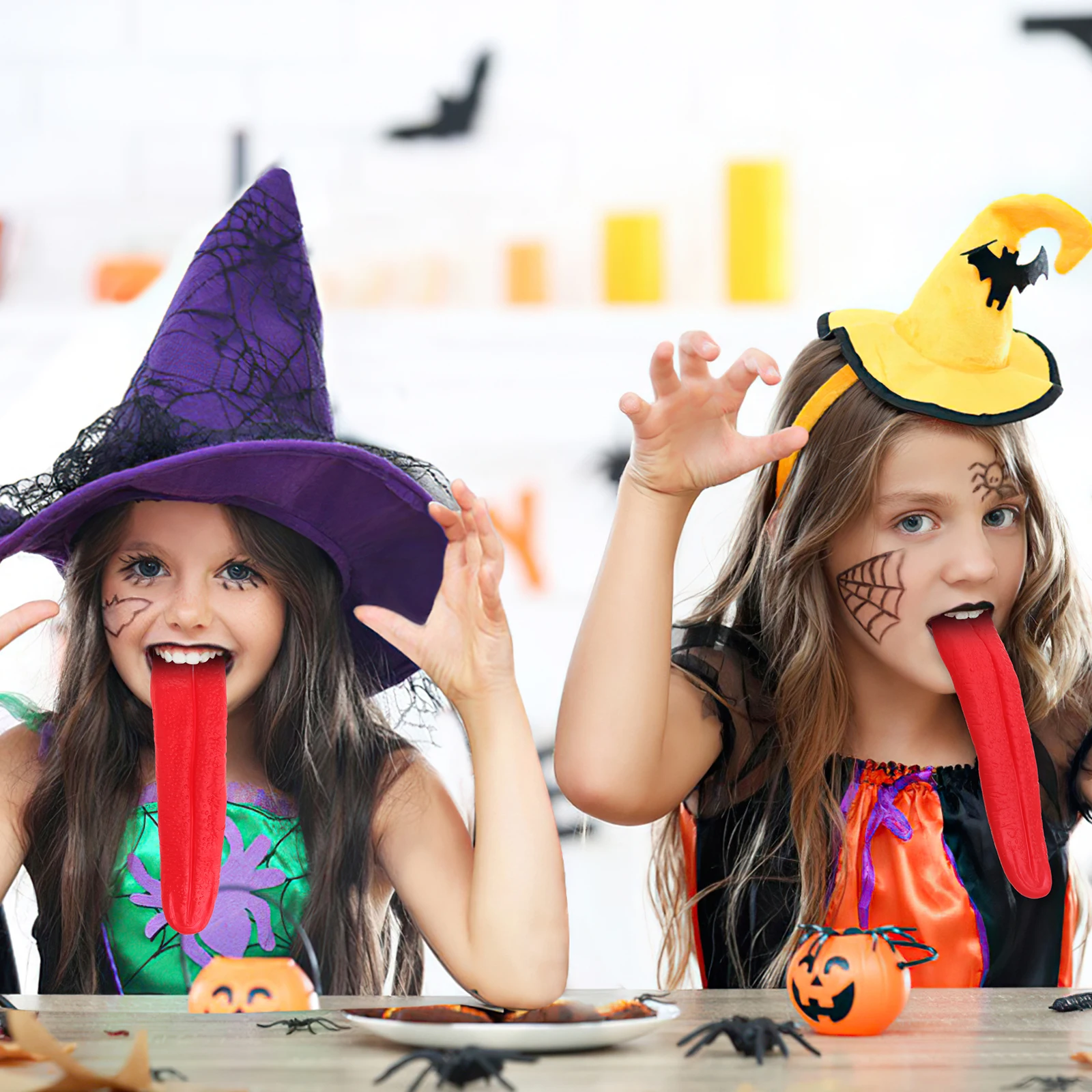 

2pcs Long Red Fake Tongue Prank Halloween Party Cosplay Stage Decor Plastic Trick Accessories Funny Durable Adult