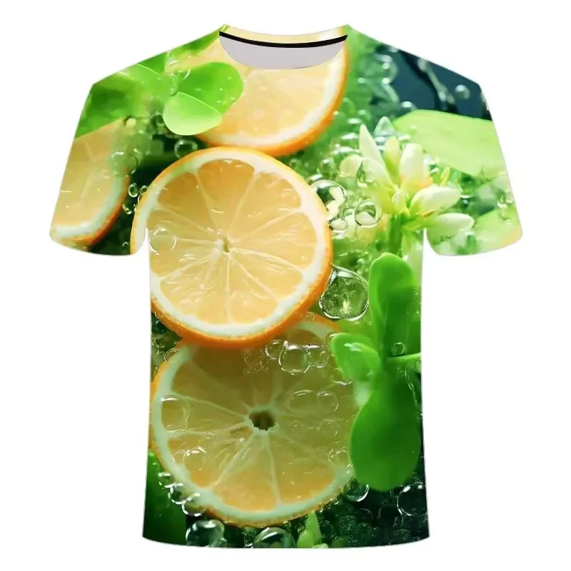 Funny Juicy Lemon Slice Water Drop Print Men T-shirt Tropical Fruit 3D Graphic Summer Top Hot Sale Unisex Short Sleeve Tops