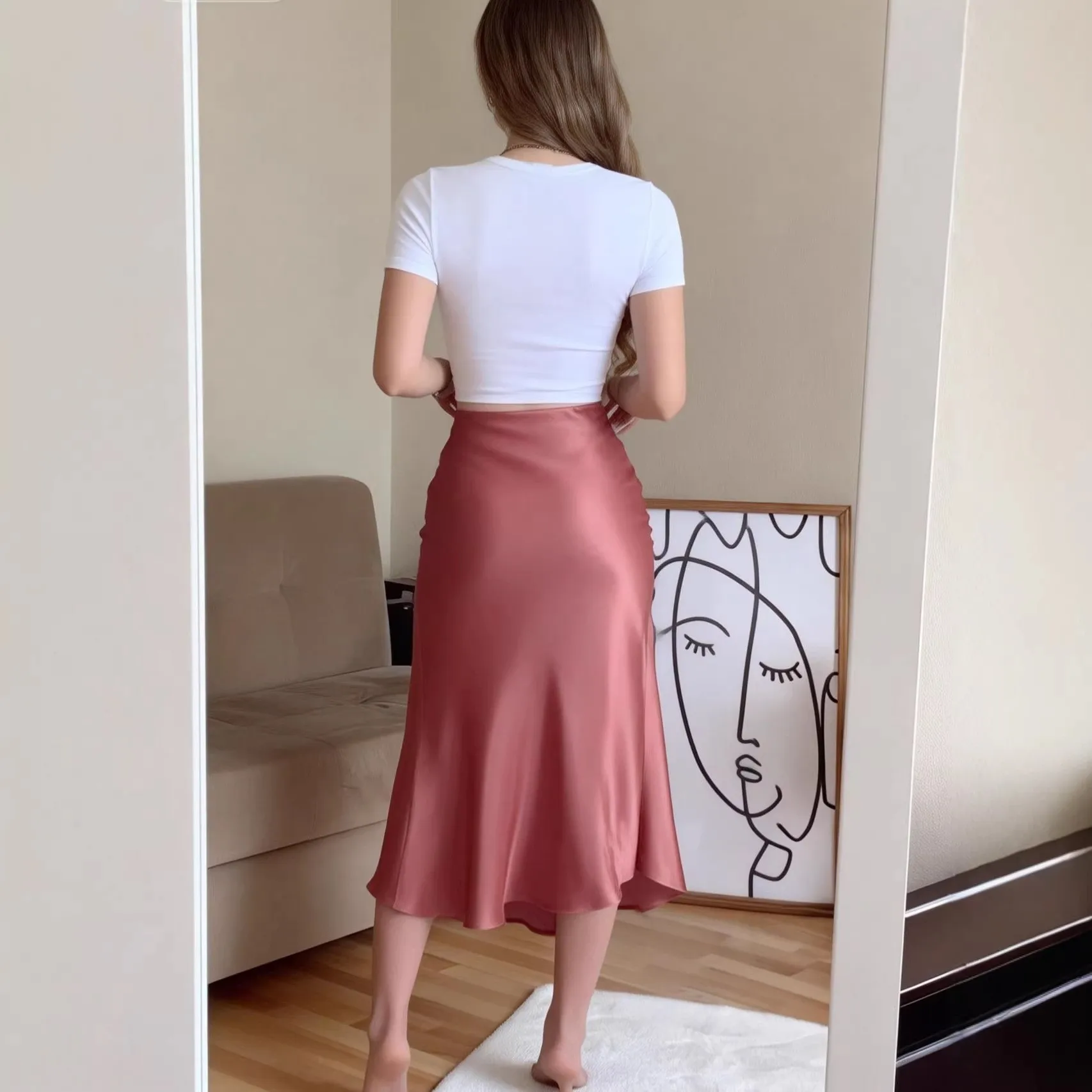 Side Slit Skirt No Stretch Mid Length Bodycon Silhouette with Elegant Cross Border Style Urban Spring Season Women Skirts