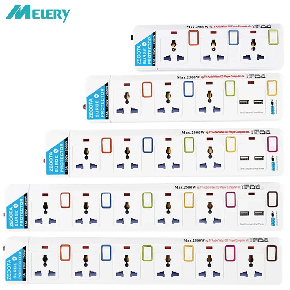 Power Strip Surge Protector 3/4/5/6 AC Universal Outlets Plug Socket USB Individually/Overload Switch Extension Cord Home Office