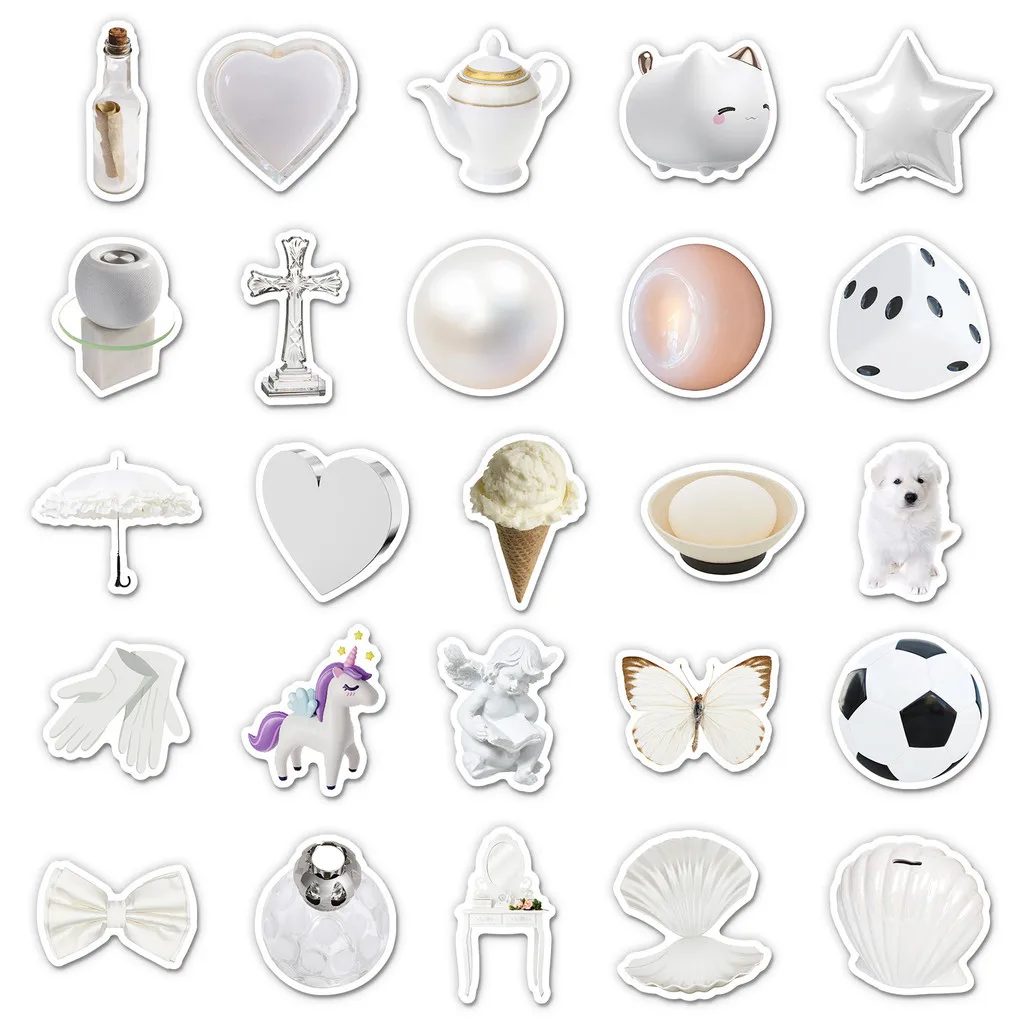 50 Pcs White Object Stickers - New Cross-border Home Life Realistic Small Items, High-Value Stickers BulingBulingStickers Store