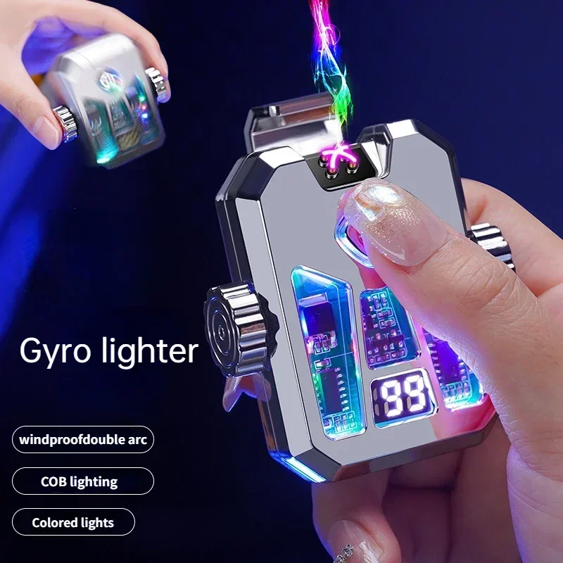 Smart Technology Mecha Style Gyro Lighter Creative Double Arc Charging Lighting Flameless Electric Rechargeable USB Lighter Gift