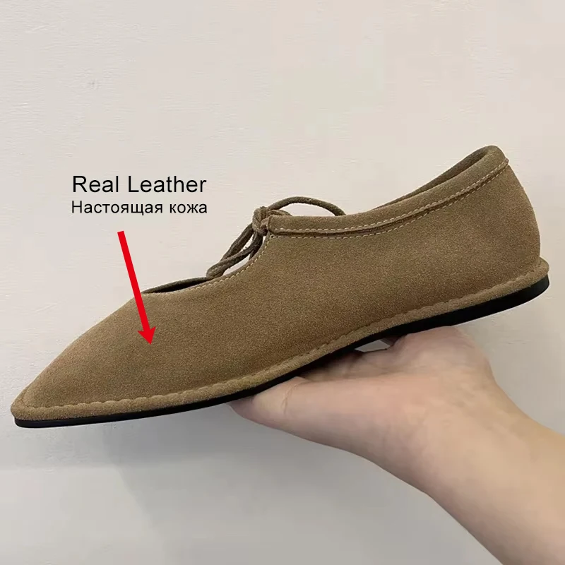 JOZHAMTA Size 34-43 Women Vintage Flats Shoes Suede Real Leather Lace-Up Low Heels 2025 Shoes Classic Suqare Toe Casual Loafers image 2