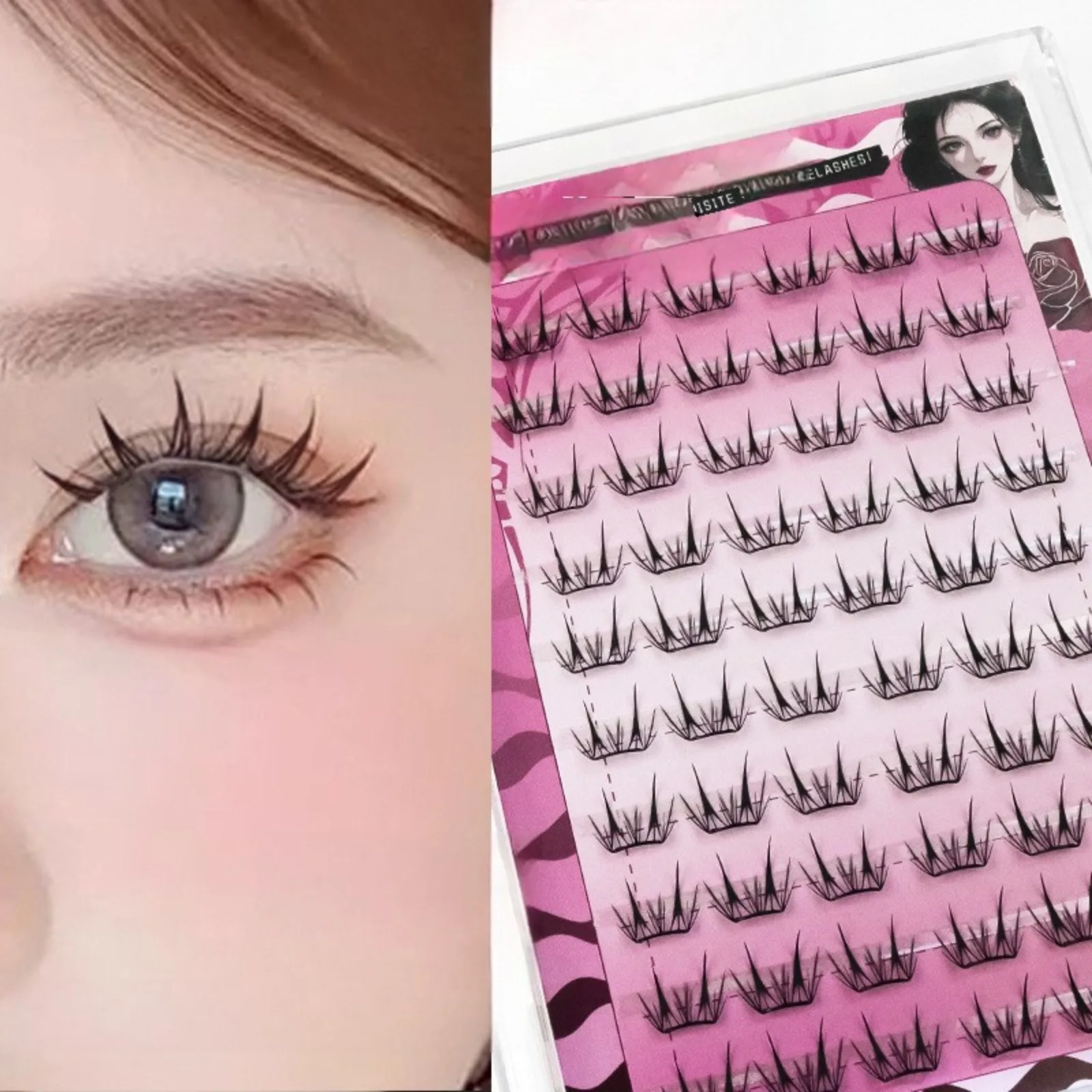 Cils individuels coréens effet manga, auto-adhésifs sans colle, réutilisables, pour un maquillage des yeux facile à faire soi-même, idéal pour les débutants et l'usage quotidien.