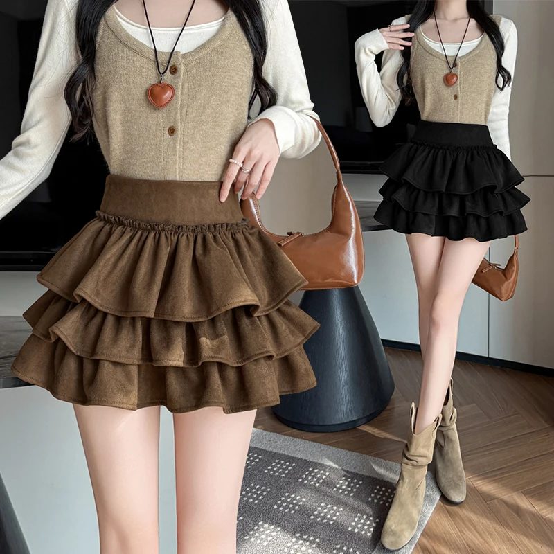 

Балетная пышная юбка из оленьего бархата для маленьких девочек, осенне-зимняя новинка, с завышенной талией