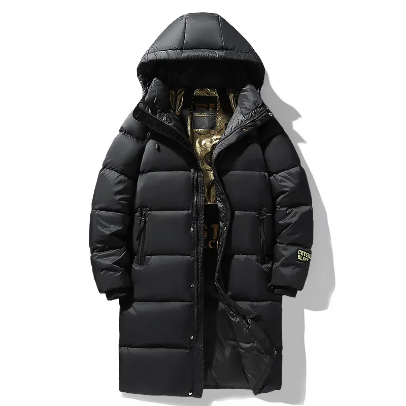 Down Jacket Men's Long Winter Luxury Black Gold Bright Face Waterproof White Duck Down Warm Jacket Ski Lightweight Hooded Coat