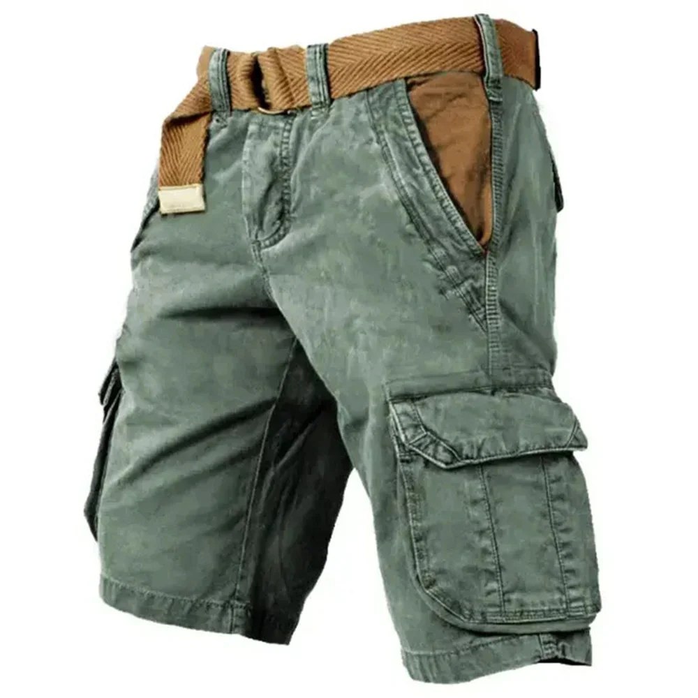 Vintage Overalls Men\'s Cargo Shorts Summer 100% Cotton Short Pants European USA Big Size S-5XL Breeches Pocket Straight Bermudas