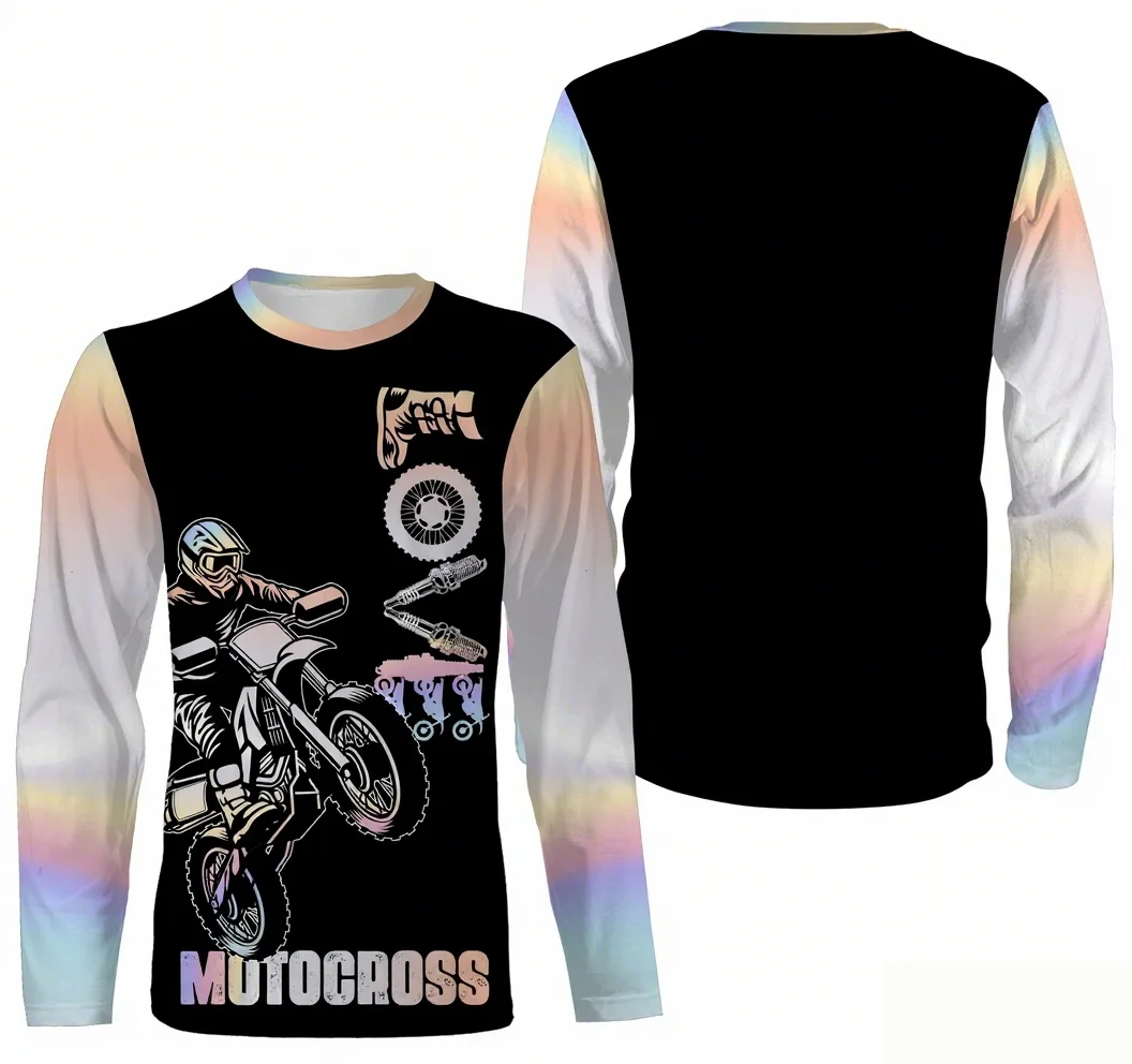 مزدوج اللون التدرج جولة الرقبة طويلة الأكمام الدراجة الجبلية الإنحدار عبر البلاد دراجة نارية تنفس الملابس ارتداء اليومي fas