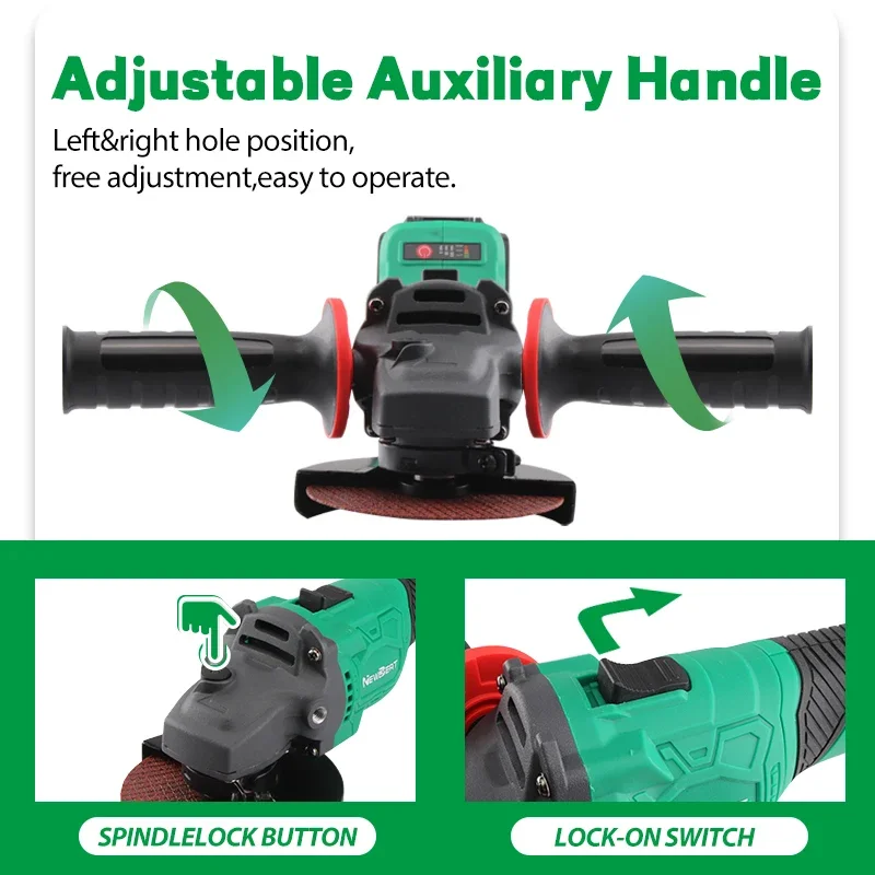 NewBeat 100mm Brushless Machine Portable Battery Power Tile Cutter Grinder Cordless Angle Grinder