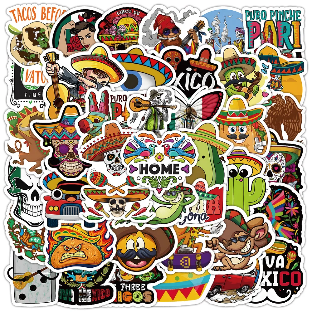 

10/53PCS Mexican Style Creative Decorative Stickers Personalized DIY Water Cup Notebook Suitcase Guitar Car Waterproof Stickers