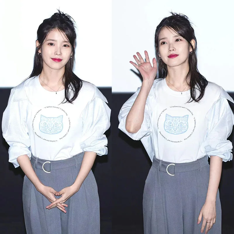 純綿 ルーズ ベーシック ラウンドネック Tシャツ IU ジェン・チャン 女性用 ファッション サマートップ 多用途 シンプル