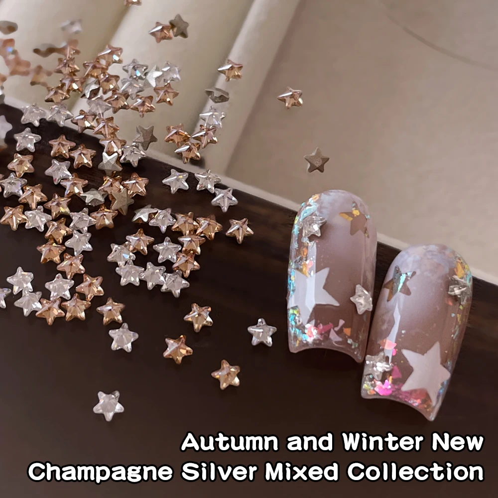 30 Stück Mini 3mm Stern-Zirkonia Flache Nageldekorationen Champagner Weiß Rosa Funkelnde Zirkonia Pentagramm Nageldekorationszubehör