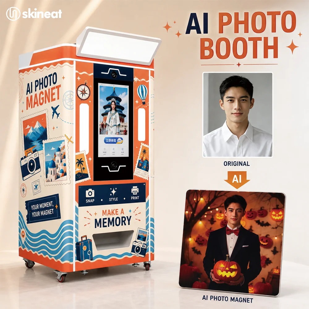 AI Photo Magnet Vending Machine, Self Service Photo Booth, Print Photo & Custom Fridge Magnet for Mall Amusement Park