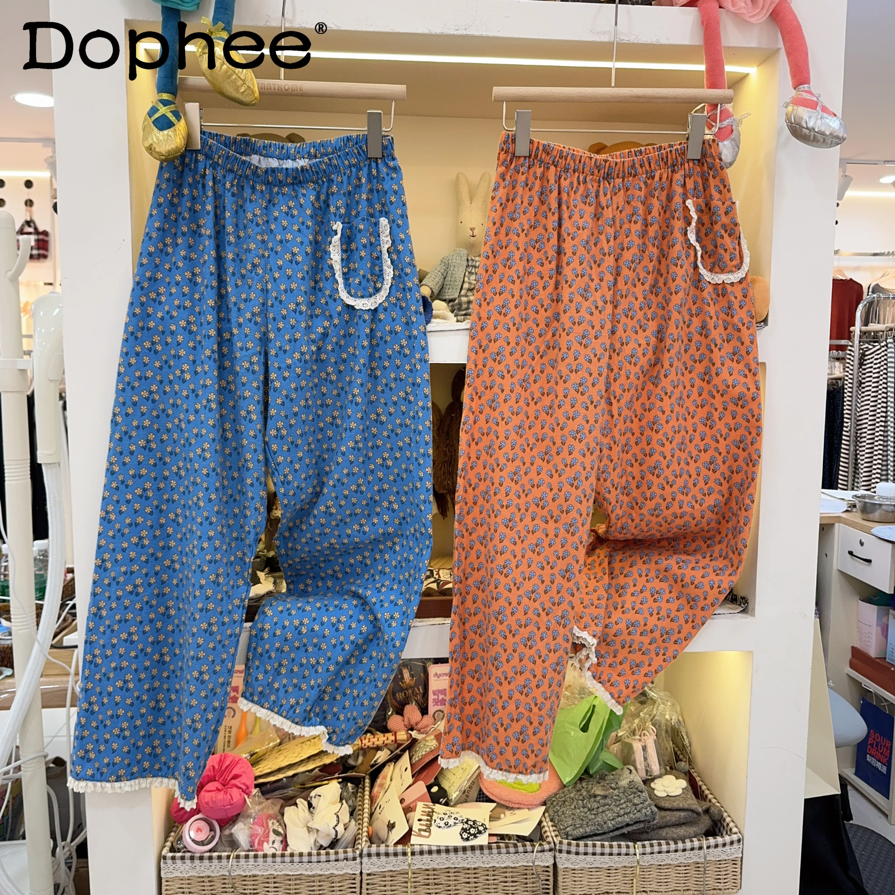 

Пижамные штаны из 100% чистого хлопка, новые свободные универсальные японские милые домашние брюки из чистого хлопка с начесом для девочек