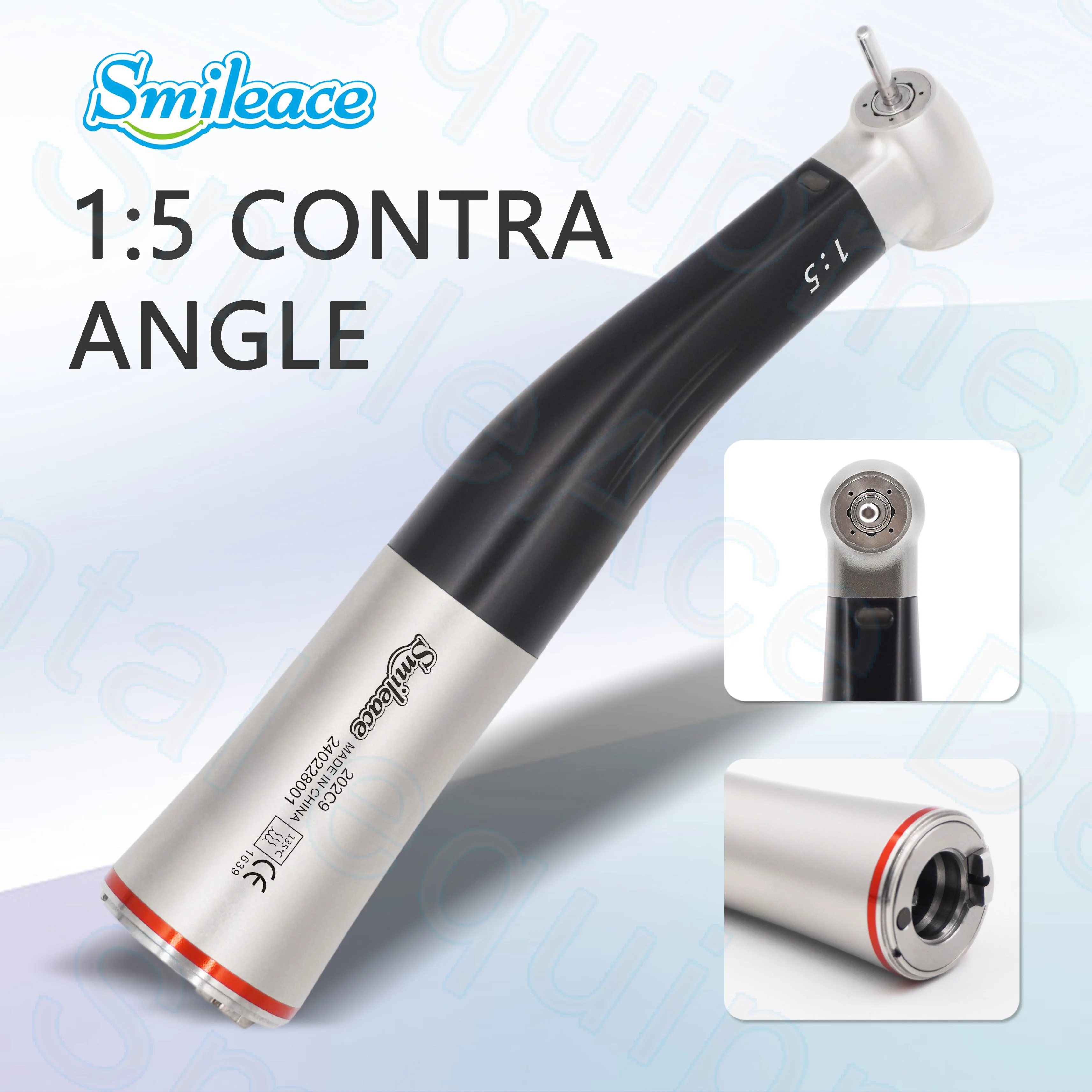 Pieza de mano de baja velocidad creciente 1:5, anillo rojo creciente, pulverizador de agua interno de contraángulo con fibra óptica para Motor tipo E