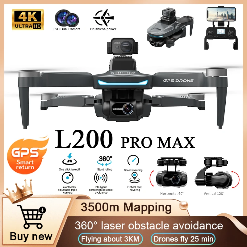 2024 L200PRO MAX/L900SE Drone 4K HD ESC Dual Camera 360°Obstacle Avoidance RC GPS Brushless Motor Foldable Quadcopter Gift Drone