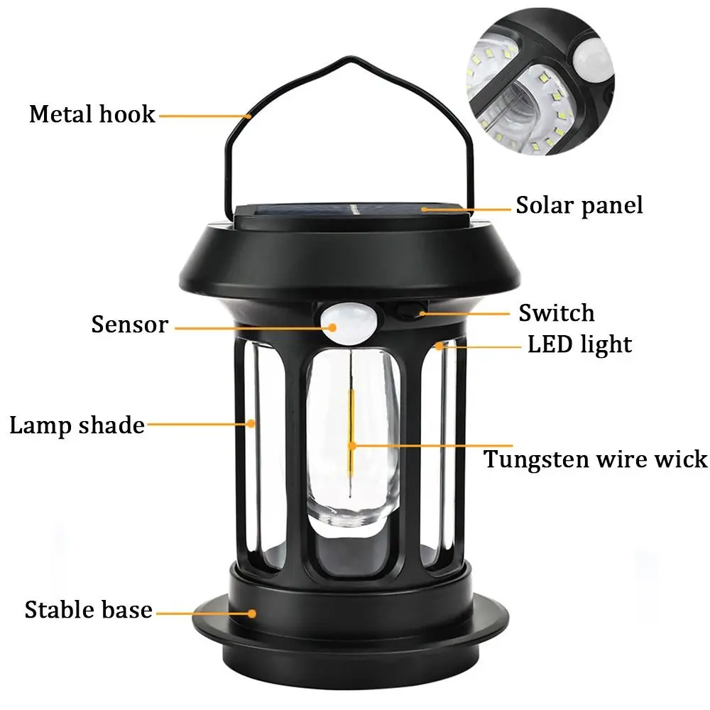Type-C Rechargeable Solar Camping Lights Solar Powered Multifunction Hand Lantern Waterproof Portable Wall Hanging Light Home