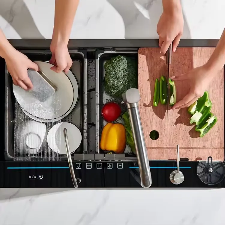 High Quality Single Bowl Stainless Steel Kitchen Sink Handmade Digital Display Waterfall Bottom Black Kitchen Sink