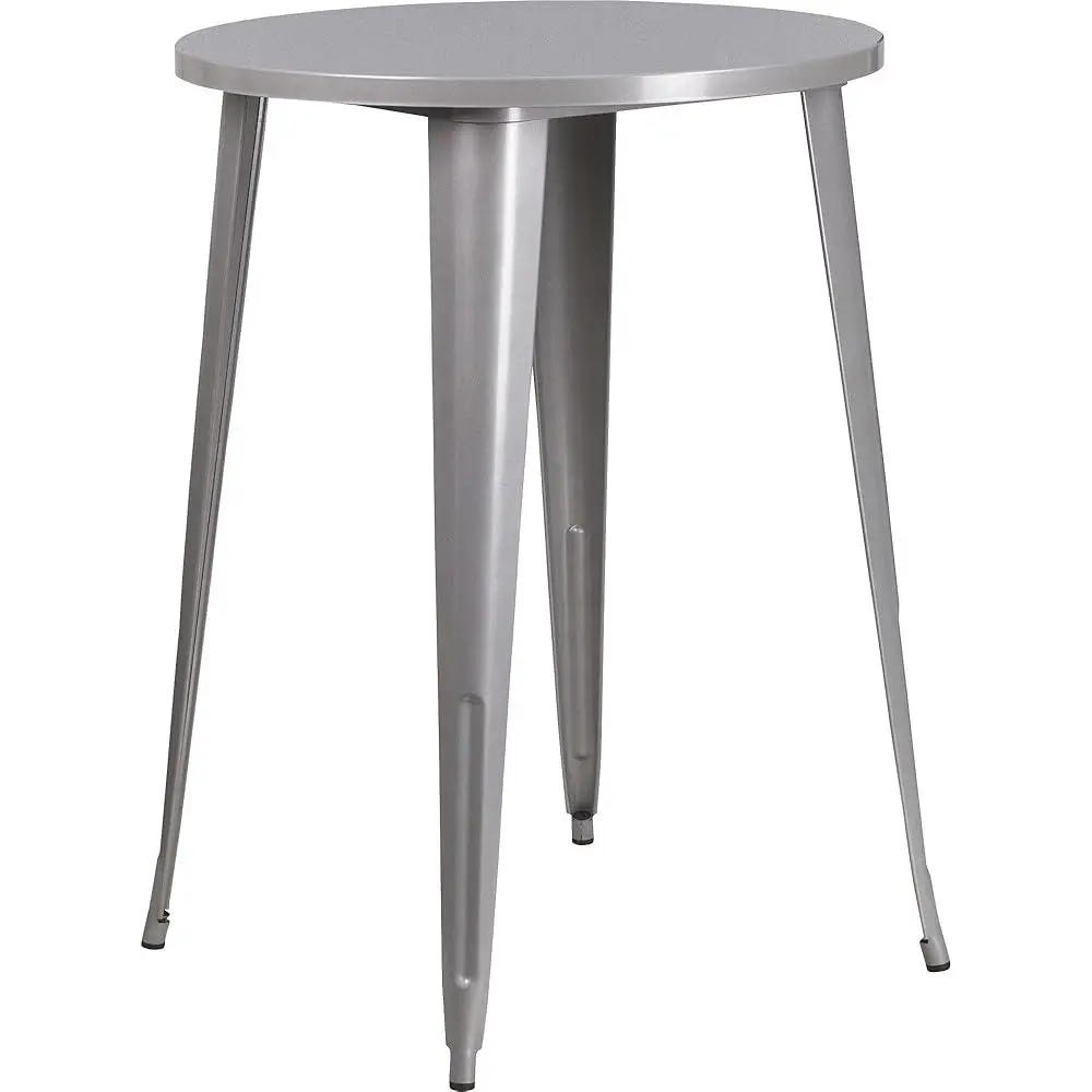 Conjunto de mesa de bar redonda de metal prateado de 30 polegadas com 4 bancos de café Construção resistente para jantar interno e externo perfeito