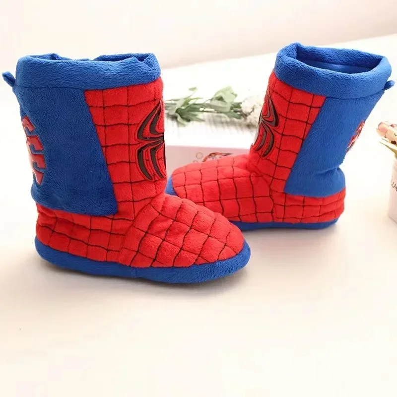 Fashion Kids Winter Slippers Baby Boys Cartoon Disney Spider Man Long Boots Children Girls Cotton Infant Indoor Home Warm Shoes