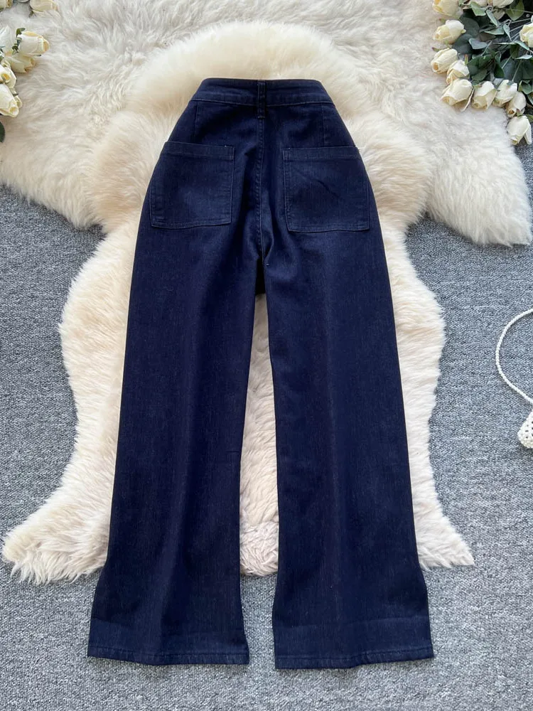 Koreanische Sle Hohe Taille Breite Bein Jeans frauen Herbst Winter Abnehmen Neun Punkt Hosen hine Stickerei Dekorative Nähte
